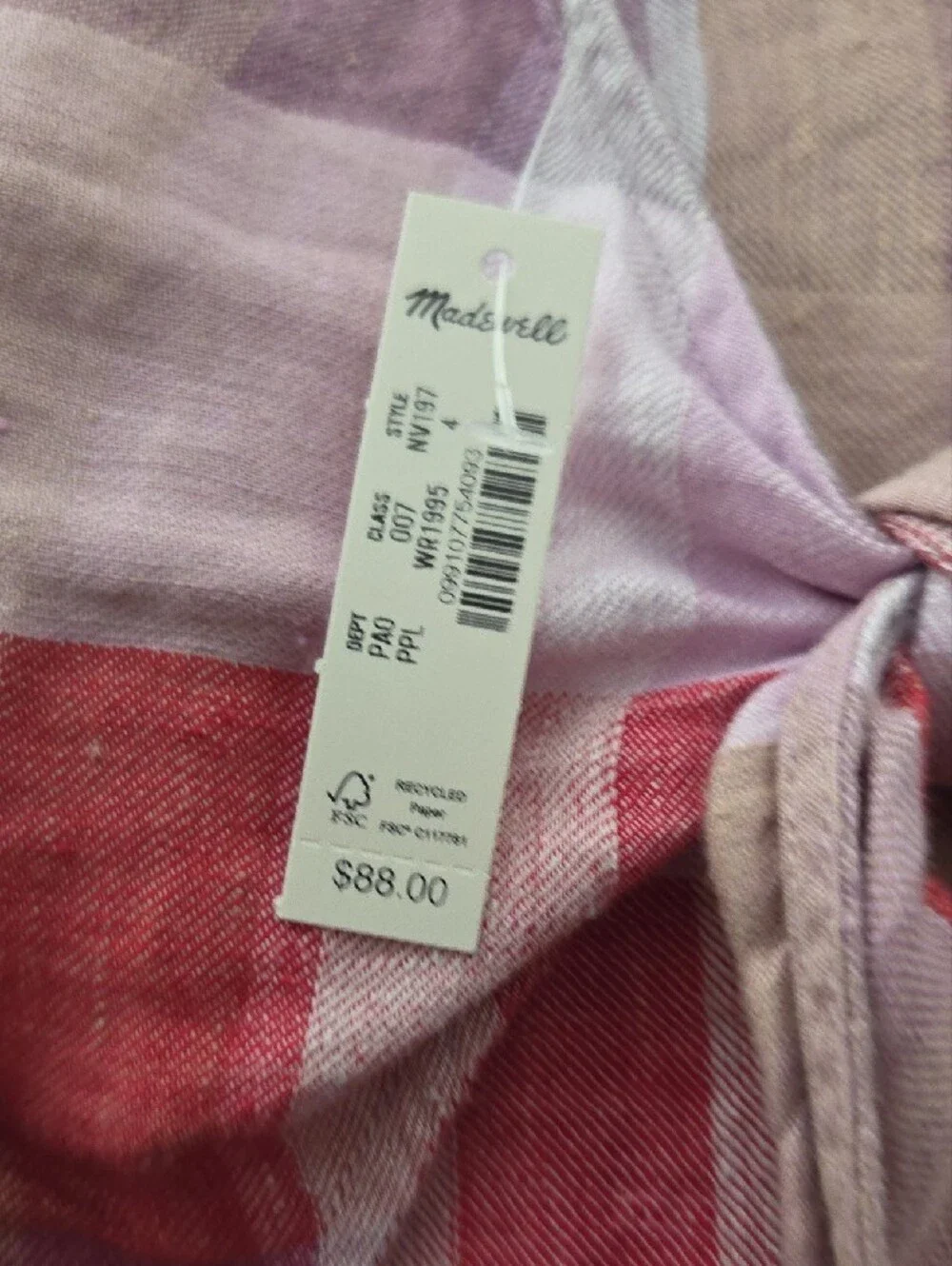 Madewell Plaid Tie-back Tank in Red, Pink and Tan
